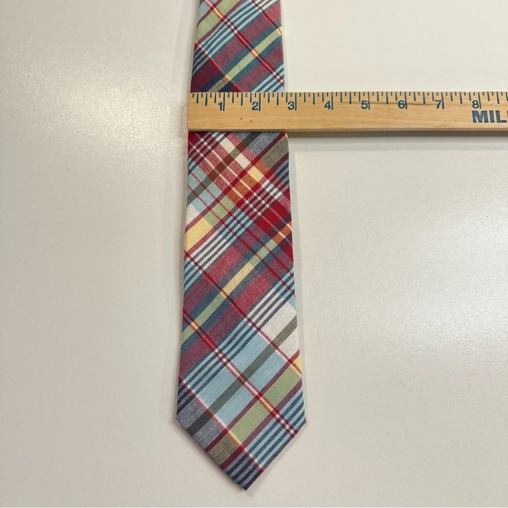 Vintage Tommy Hilfiger Plaid Madras Tie Summer Fall Tie Red Blue Yellow Preppy